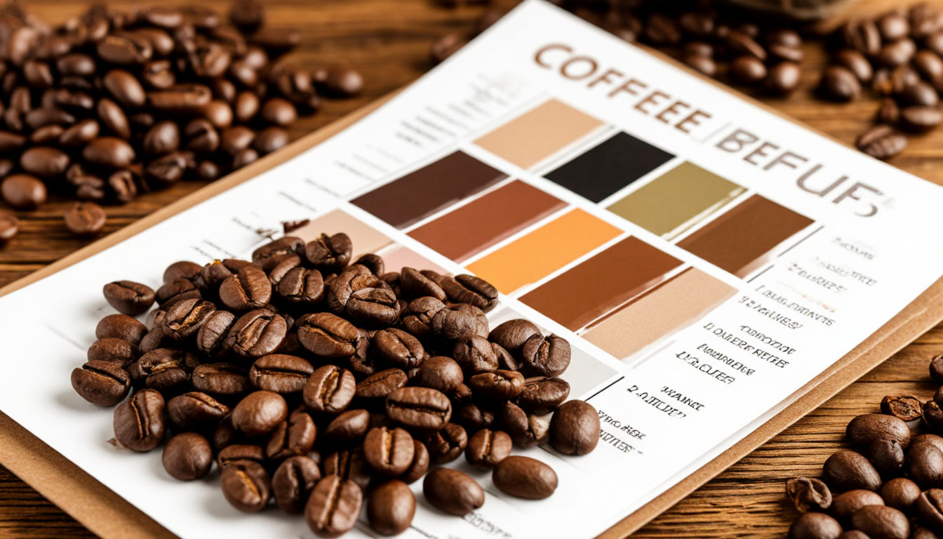 Coffee beans with flavor profile chart