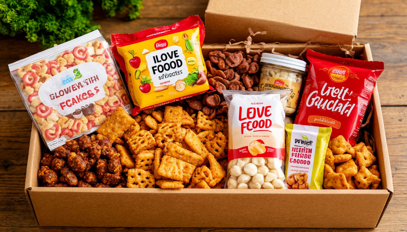 Love With Food subscription box with assorted snacks